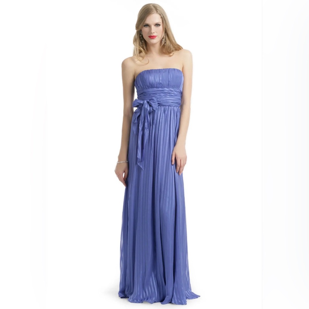 BCBGMaxAzria Blue Silk Strap Strapless Gown